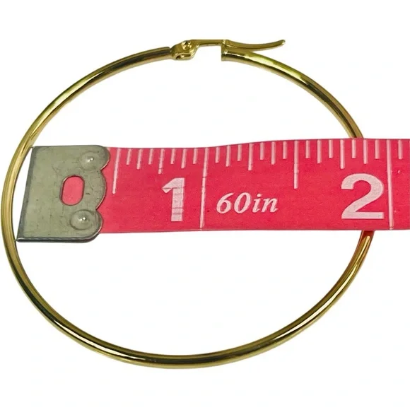 18K Gold Plated Large Hoop Earrings 50mm - Picture 6 of 8